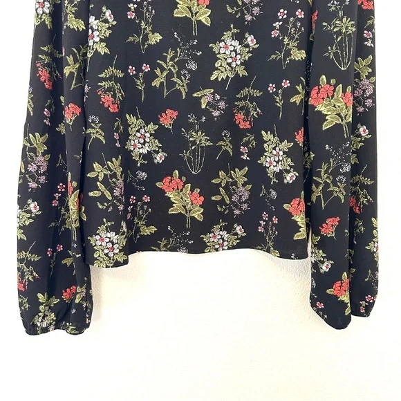 Leith Black Long Sleeve Floral Blouse Top Poetcore Red Green Women's Size Small - Picture 5 of 12